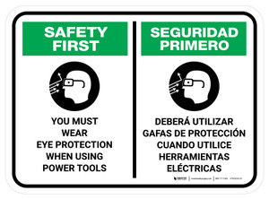 Safety First: You Must Wear Eye Protection Bilingual Rectangular - Floor Sign