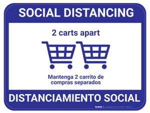 Social Distancing - 2 carts - Blue - Bilingual - Floor Sign