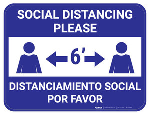 Social Distancing Please - Blue - Bilingual - Floor Sign