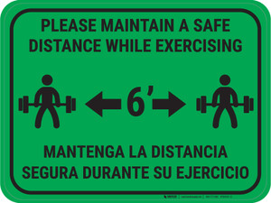 Maintain Safe Distance While Exercising Bilingual Green - Rectangular - Floor Sign