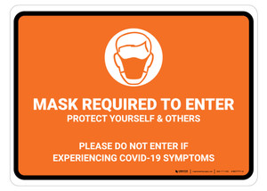 Mask Required To Enter COVID-19 with Icon Orange Landscape - Floor Sign