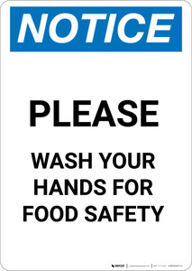 Notice: Please Wash Your Hands For Food Safety - Portrait