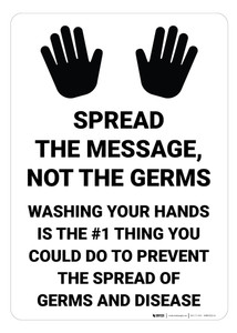 Spread the Message, Not the Germs - Wash Your Hands - Wall Sign