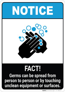 Notice: FACT Germs Can Be Spread Person to Person ANSI Portrait - Wall Sign