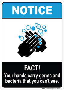 Notice: FACT Your Hands Carry Germs ANSI Portrait - Wall Sign
