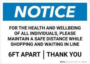 Notice: For Health and Wellbeing Maintain a Safe Distance ANSI Landscape - Wall Sign