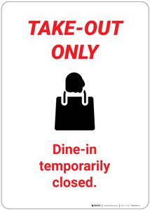 Take Out Only Dine-In Temporarily Closed - Wall Sign