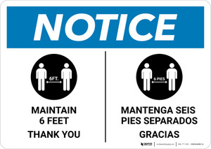 Notice: Maintain 6 Feet - Thank You Bilingual with Icon Landscape - Wall Sign
