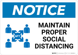 Notice: Maintain Proper Social Distancing with Icon Landscape - Wall Sign