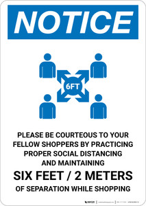 Notice: Please Be Courteous Social Distancing with Icon Portrait - Wall Sign
