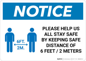 Notice: Please Help Us All Stay Safe By Keeping 2m Distance with Icon Landscape - Wall Sign
