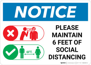Notice: Please Maintain 6 feet of Distance at all Times with Icon Portrait - Wall Sign