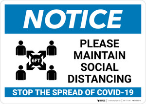 Notice: Please Maintain Social Distancing in Waiting Room Landscape - Wall Sign
