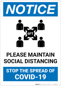 Notice: Please Maintain Social Distancing in Waiting Room Portrait - Wall Sign
