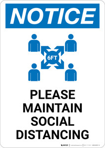 Notice: Please Maintain Social Distancing with Icon Portrait - Wall Sign