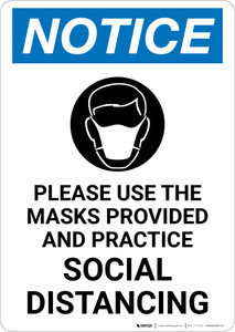 Notice: Please Use the Masks Provided and Practice Social Distancing with Icon Portrait - Wall Sign