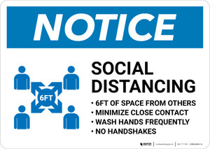 Notice: Social Distancing 6ft of Space From Others with Icon Landscape - Wall Sign