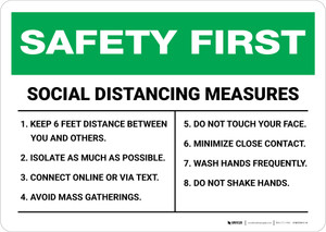 Safety First: Social Distancing Limited Customers Authorized with Icon Landscape - Wall Sign