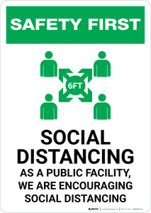 Safety First: Social Distancing Measures Portrait - Wall Sign