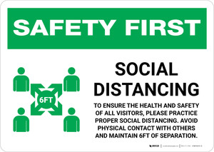 Safety First: Social Distancing to Ensure Health with Icon Landscape - Wall Sign