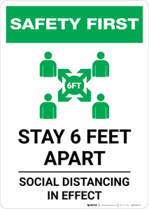 Safety First: Stay 6 Feet Apart with Icon Portrait - Wall Sign