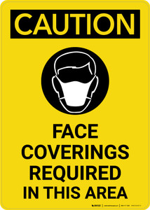 Caution: Face Coverings Required In This Area with Icon Portrait - Wall Sign
