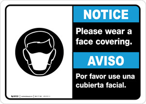 Notice: Please Wear A Face Covering Bilingual with Icon Landscape - Wall Sign