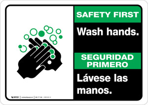 Safety First: Wash Hands Bilingual with Icon Landscape - Wall Sign