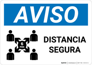 Notice: Safe Distance Spanish with Icon v2 Landscape - Wall Sign