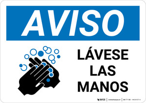 Notice: Wash Hands Spanish with Icon Landscape - Wall Sign