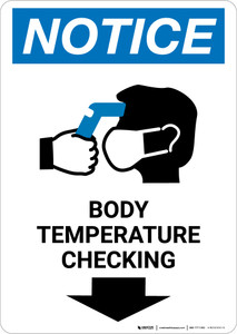 Notice: Body Temperature Checking Down with Icon Portrait - Wall Sign