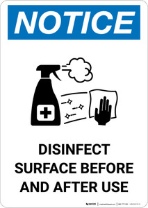 Notice: Disinfect Surface Before and After Use with Icon Portrait - Wall Sign