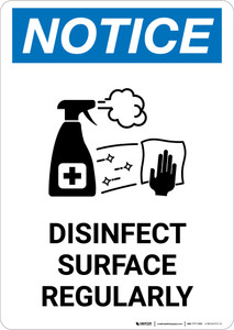 Notice: Disinfect Surface Regularly with Icon Portrait - Wall Sign