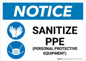 Notice: Sanitize PPE with Icons Landscape - Wall Sign