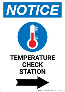 Notice: Temperature Check Station Right with Icon Portrait - Wall Sign