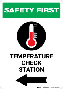 Safety First: Temperature Check Station Left with Icon Portrait - Wall Sign