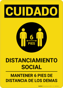 Caution: Social Distancing 6ft. Spanish with Icon Portrait - Wall Sign