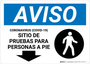 Notice: Coronavirus Testing Site Walk Up Testing Down Spanish with Icon Landscape - Wall Sign
