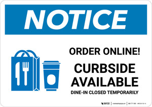 Notice: Order Online Curbside Available with Icon Landscape - Wall Sign