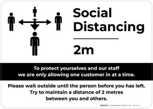 Social Distancing 2m One Customer At A Time with Icon Landscape - Wall Sign