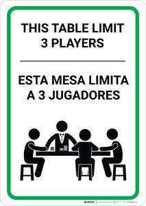 This Table Limit 3 Players with Poker Icon Bilingual Spanish Portrait - Wall Sign
