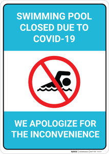 Swimming Pool Closed Due to COVID-19 - We Apologize - Wall Sign