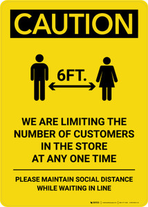 Caution: We are Limiting the Number of Customers in Store with Icon Portrait - Wall Sign