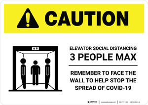 Caution: Elevator Social Distancing 3 People Max Landscape - Wall Sign