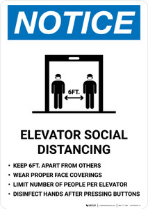 Notice: Elevator Social Distancing Rules with Icon Portrait - Wall Sign