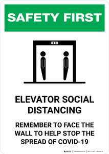 Safety First: Elevator Social Distancing - Remember to Face Wall with Icons Portrait - Wall Sign