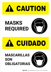 Caution: Masks Required Bilingual with Icon Portrait - Wall Sign