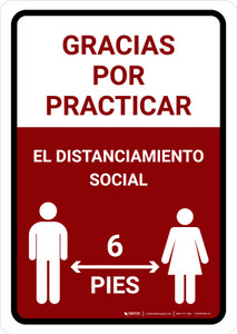Gracias Por Practicar El Distanciamiento Social Spanish with Icon Red Portrait - Wall Sign