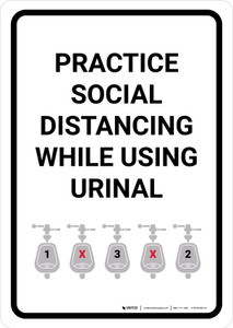Practice Social Distancing While Using Urinal with Icon Portrait - Wall Sign