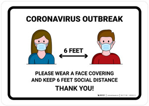 Coronavirus Outbreak Please Wear A Face Covering with Icons Landscape - Wall Sign